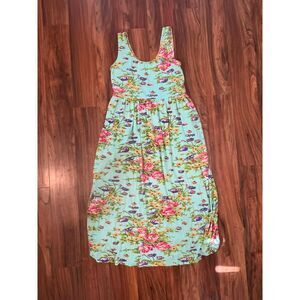 April Cornell Aqua Sleeveless Island Flower Jersey Midi Sundress, size L